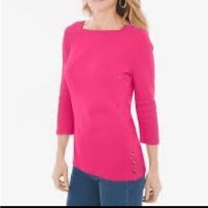SUPIMA Cotton XXL Fuchsia Color Side Button Bateau Neck Top New